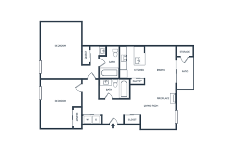 Floor plan for 2 beds, 2 baths, 984 sqft